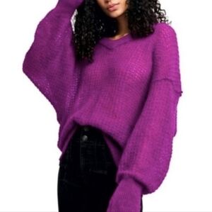 Free People Lulu Oversized Wool Alpaca  V Neck Sweater